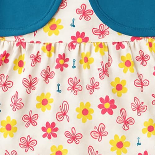 Image of Kidbea Baby Girls' Floral A-Line Frock with Shrug | Cotton Casual Wear, Printed Dress for Infant Kids (Yellow, 12-18 Months)