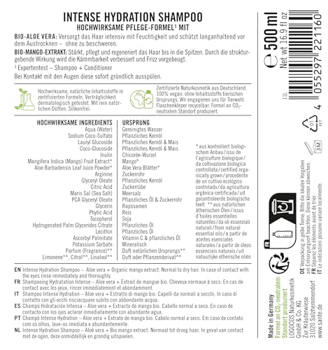 Sante Naturkosmetik Intense Hydration Shampoo für trockenes Haar 500 ml
