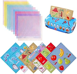 XINRUI Baby Tissue Box Toy, Baby Sensory Toys Musical Toys Montessori Toys Crinkle Toys Colorful Soft Scarf Box for Toddler, Infants, Newborns and Kids Educational Preschool Learning Gift