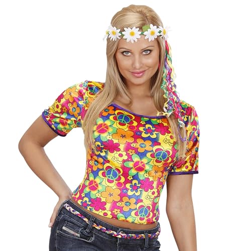 W WIDMANN MILANO Party Fashion - Camiseta hippie, Flower Power, top de disfraz para carnaval
