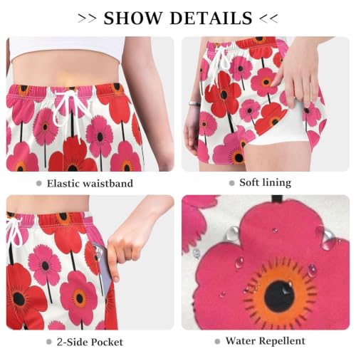 Pantalones de playa para correr con estampado de amapolas rojas Yuiboo 6