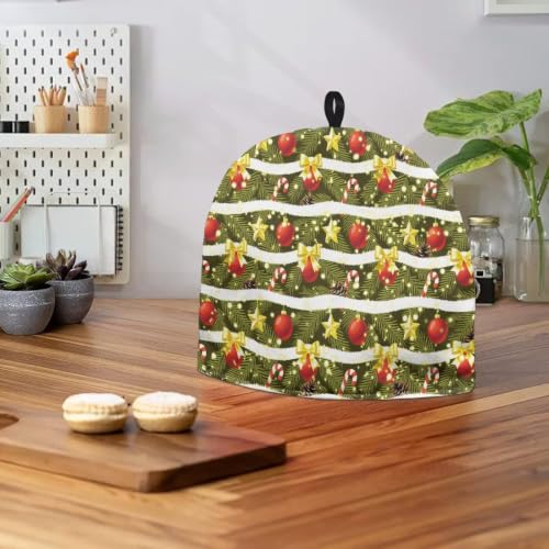 Image of Hudotybom Christmas Tree Star Tea Pot Cozies Kitchen Xmas Teapot Dust Cover Breakfast Warmer Tea Cozies with Extra Thick Wadding for Home