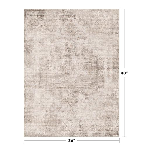 Washable Beige Brown Rugs for Entryway Indoor - 3x4 Throw Rug for Large Kitchen, Bedroom Bedside, Bathroom, Mudroom, Mordern Abstract Medallion Décor, Non Slip Low Pile Fade Resistant by Hazo Haus - Image 2
