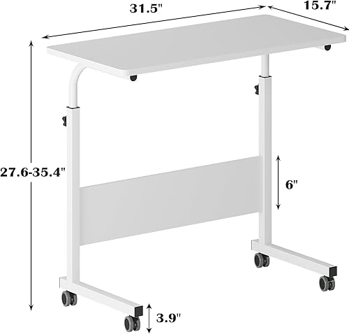 Miniatura 3 de DlandHome Escritorio con ruedas ajustable, mesa auxiliar móvil de 31.4 pulgadas con ruedas, mesa C ajustable, soporte portátil para computadora