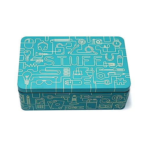 TINIT Stuff Tin - Man Tin Miscellaneous Storage Box (Turquoise/Cream), 21 x 13 x 7.5 cm