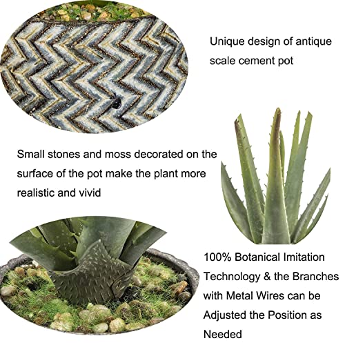Ferrisland Artificial Succulent Fake Aloe Potted Plant Large Faux Succulent Plants With Antique Cement Pot For Home Office Table Bathroom Decor, 14 Inch Tall (14In) #TOP3