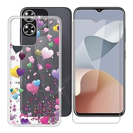 Ikiiqii for ZTE Axon 50 Lite (6.60") Phone Case + Screen Protector, Shockproof Cover Bumper Shell Soft Silicone TPU Anti-Scratch Clear Case + Tempered Glass - Balloons with Love