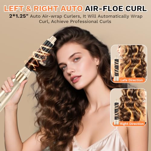 6 in 1 Airstyler, 110000 U/Min Multifunktionaler Hairstyler Lockenstab Automatisch, Keine Hitzeschäden Warmluftbürste Haarstyling Geräte für Glätten, Trocknen, Locken, Volumisieren, mit Reisetasche