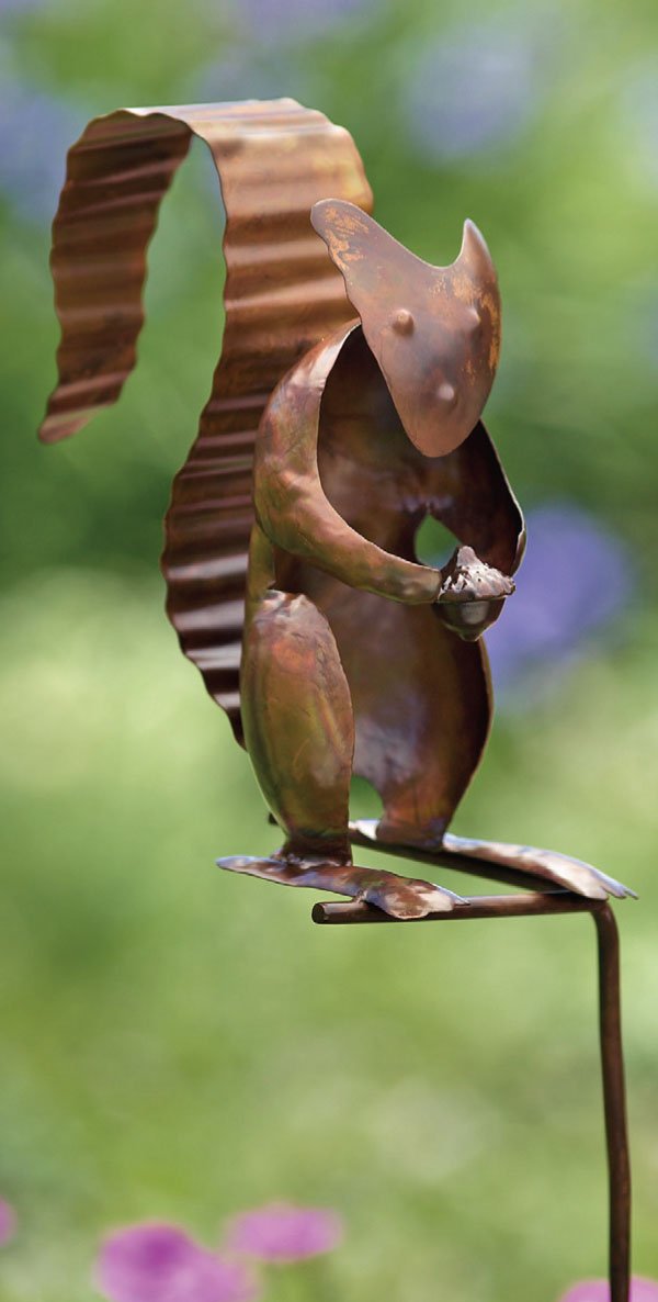 Ancient Graffiti AG-10225 Flamed Copper Staked Squirrel Outdoor Decor - Multi-Colour