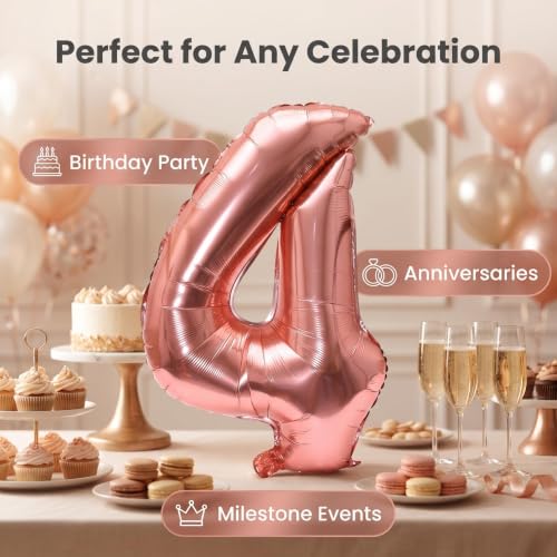 Image of YPSelected 32 Inch Large Foil Helium Number Balloon Birthday Wedding Party 0-9 (Rose Gold, 4)