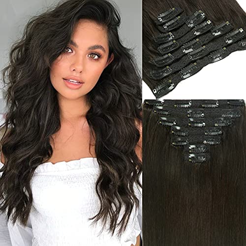 Lacer Clip in Hair Extensions Human Hair Double Weft Brazilian Hair Natural Black #1B Full Head 140g 7pcs Human Hair Clip in Extensions 20 Inch