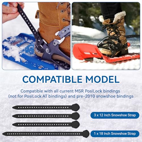 Snowshoe Straps for MSR Snowshoe Bindings Replacement Straps, Includes 3x12 and 1x18 Straps, Compatible with MSR Denali Evo Ascent Snowshoes & PosiLock Bindings, Black