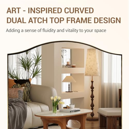 Image of ANDY STAR 30 inchx40 inch Scalloped Wall Mirror, Brushed Gold Rectangle Bathroom Mirror with Curved Edge Stainless Steel Metal Frame, Large Wall-Mounted Mirror for Bathroom, Entryway (Horizontal /Vertical)