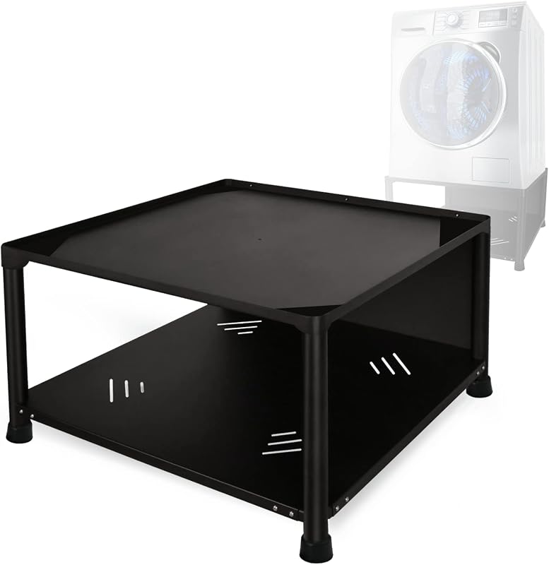 Pedestal para lavadora, base de chapa de metal de altura ajustable con estante de almacenamiento, pedestales de ajuste universal para lavadoras y secadoras, 28 x 28 x 14,5 pulgadas (negro)