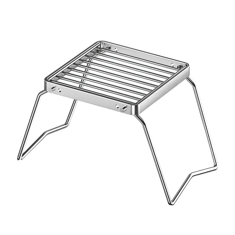 Yeahlee Silver Folding Camping Grill, Stainless Steel Campfire Grill, Disposable Bbq Stand For Picnicking, Camping, And Hiking, 16X16cm