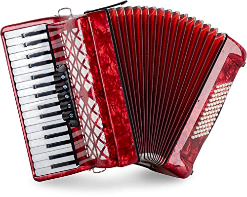 Accordéon Classic Cantabile 72 Basses "Secondo V" - Accordéon à touches - 3 voix - 34 touches aiguës - avec sangles & housse sac à dos - Rouge