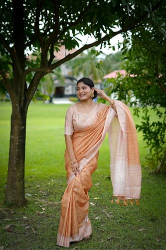Image of SATIKA VASTRAM Tussar Silk Saree Solid Design Pure Soft Thread Weaving Contrast Border And Rich Pallu With Blouse Piece