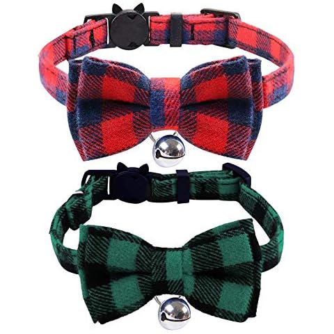 2PCS Adjustable Plaid Cat Collars with Bow Ties Cover
