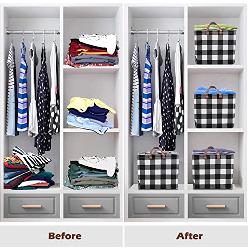 Buffalo Plaid Storage Bin Basket Collapsible With Leather Handles Waterproof Canvas Storage Cube Box For Closet Toys Clothes Nursery Room Gift Basket #TOP3