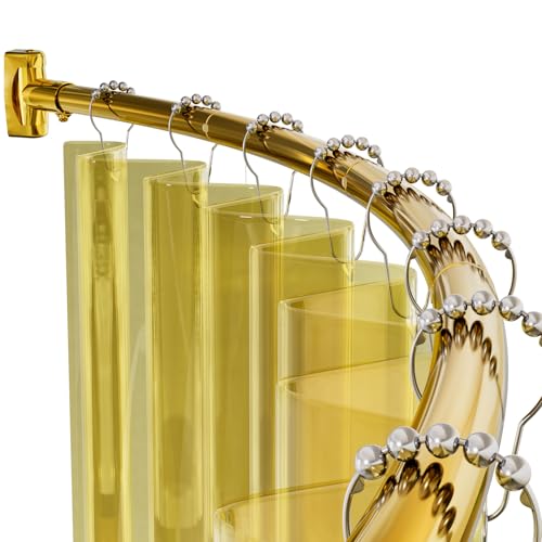 AmazerBath 20-84 Inches Arched Curved Shower Curtain Rod Heavy Duty Shower Rod Rust Proof Bathroom Curtain Rod Adjustable Telescoping Design Easy Segmented Installation Need to Drill Gold