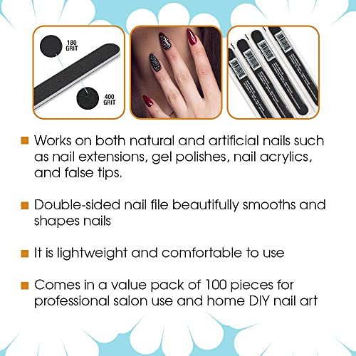 Flowery Disposable Nail File Cushion Core 180/400 Grit, Black, (Pack Of 100) #TOP3