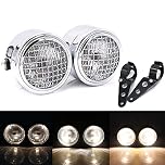 APEBAZY Motorcycle Twin Headlight with Grill Cover and Mounting Bracket Assembly, Retro Double Dual Lamp Halogen Front Headlamp for Bobber Street Fighter Naked Cafe Racer Dominator (Chrome)