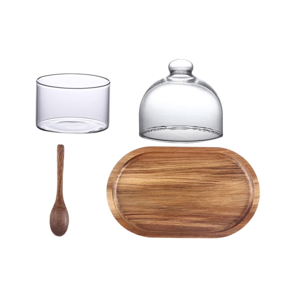 Plateaux acacia avec tasse et cuillère pour desserts et boissons, 4 pièces