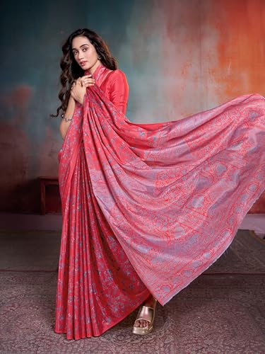 Image of Garden Vareli Floral Print Crepe Saree With Unstitched Blouse Piece