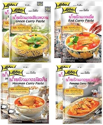 Lobo Red, Green, Masman and Panang Assorted Curry Pastes 8 Packs, by Food Sanctuary