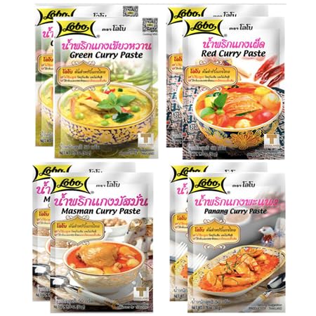 Lobo Red, Green, Masman and Panang Assorted Curry Pastes (8 Packs), by Food Sanctuary