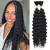 Leeven Braiding Hair for Boho Braids 18 Inch 2 Bundles Natural Black Water Wave Bulk Synthetic Hair No Weft Long Wet and Wavy Hair Bundle for Women #1B