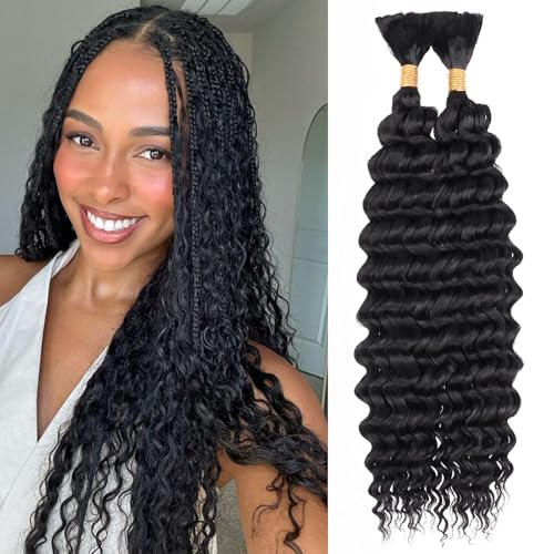 Leeven Braiding Hair for Boho Braids 18 Inch 2 Bundles Natural Black Water Wave Bulk Synthetic Hair No Weft Long Wet and Wavy Hair Bundle for Women 1B