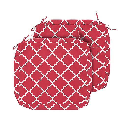Magpie Fabrics Indoor Outdoor Cushion Cover Replacement 2 Pack, NO Insert! Water Repellent Slipcover with Ties Decor for Patio Garden Chair Sofa Bench Wicker(Red Geometry, 22x20x4 Inch)