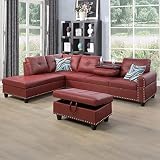 SIENWIEY Sectional Sofa Set for Living Room Furniture, Leather L Shaped Sofa Chaise with Drop-Down T