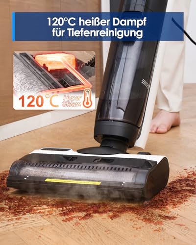 Tineco Tineco iFLOOR 5 Steam Nass Trockensauger, 120℃ Hochtemperatur-Dampf, Dampfreiniger mit Kabel, Selbstreinigung Nasssauger, Hartholz bodenreiniger für klebrige Verschmutzungen, Essensreste - Produktansicht 3 | Bodendampfreiniger