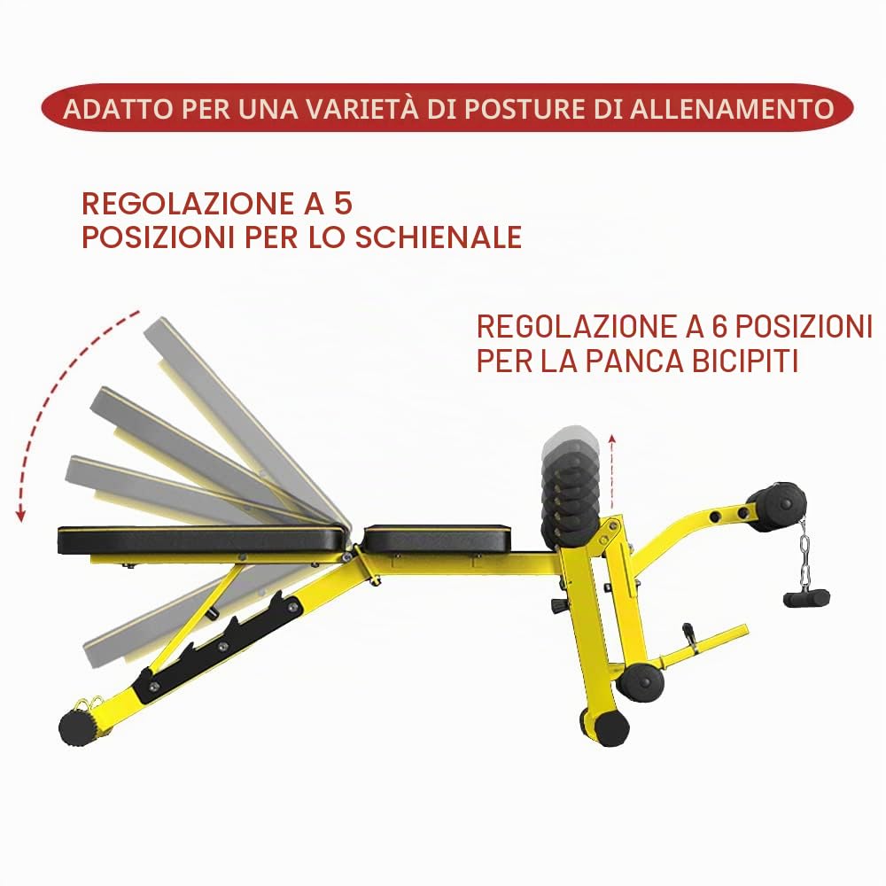 Panca pesi multiuso con estensore per le gambe - Panca regolabile in più posizioni per allenamento della forza, esercizi con manubri e allenamenti addominali