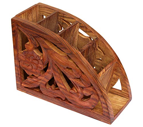 ITOS365 Wooden Remote Control Holder Stand | Handcrafted Rosewood Organizer with 4 Compartments for TV Remotes, Desk & Table Decor