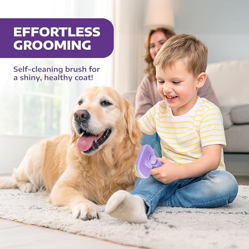Hertzko Self Cleaning Slicker Brush for Dogs and Cats - Pet Hair Brush for Shedding Long and Short Hair - Easy Clean Retractable Bristles - Cat and Dog Grooming Tool - Purple - Thumbnail 4