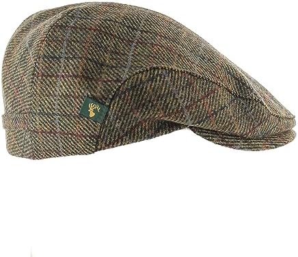 Mucros Weavers Men's Irish Trinity Flat Cap Driving Cap Made in Ireland (Col 841 Plaid Hunter Brown, Medium)