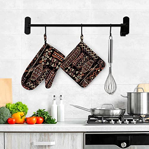 Mxocom OVENMITTA2043 Hand Painted Art Drum Oven Mitts And Pot Holders Sets African Element Silicone Heat Resistant Kitchen Oven Gloves Pot Holder thumb #3