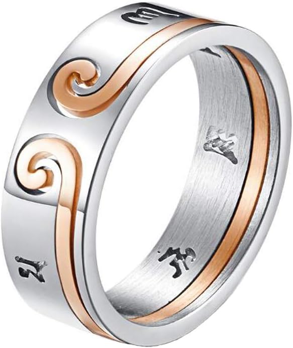 HIJONES Men Women Buddhist Sun Wukong Mantra Couple Set Love Rings Tightens 2 in 1 Stainless Steel