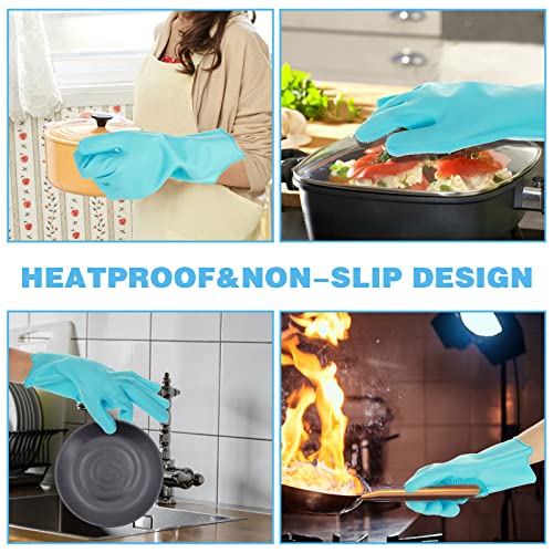 Wllhyf Silicone Dishwashing Gloves 2Pcs Rubber Scrubbing Gloves Reusable Cleaning Gloves Washing Gloves For Kitchen (Blue) #TOP7