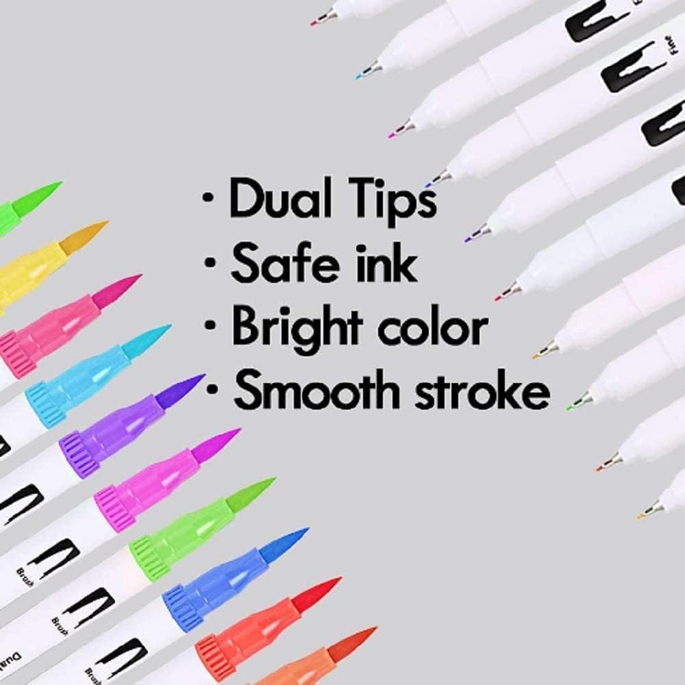 Levin THE NEXT LEVEL IN OFFICE STATIONERY Dual Tip Brush Marker Pens Artistic Watercolour 24,Brush Tip With Fine Liner 0.4Mm&Markers Pen With 1-2Mm Tip For Writing Drawing Coloring (24),Multicolour