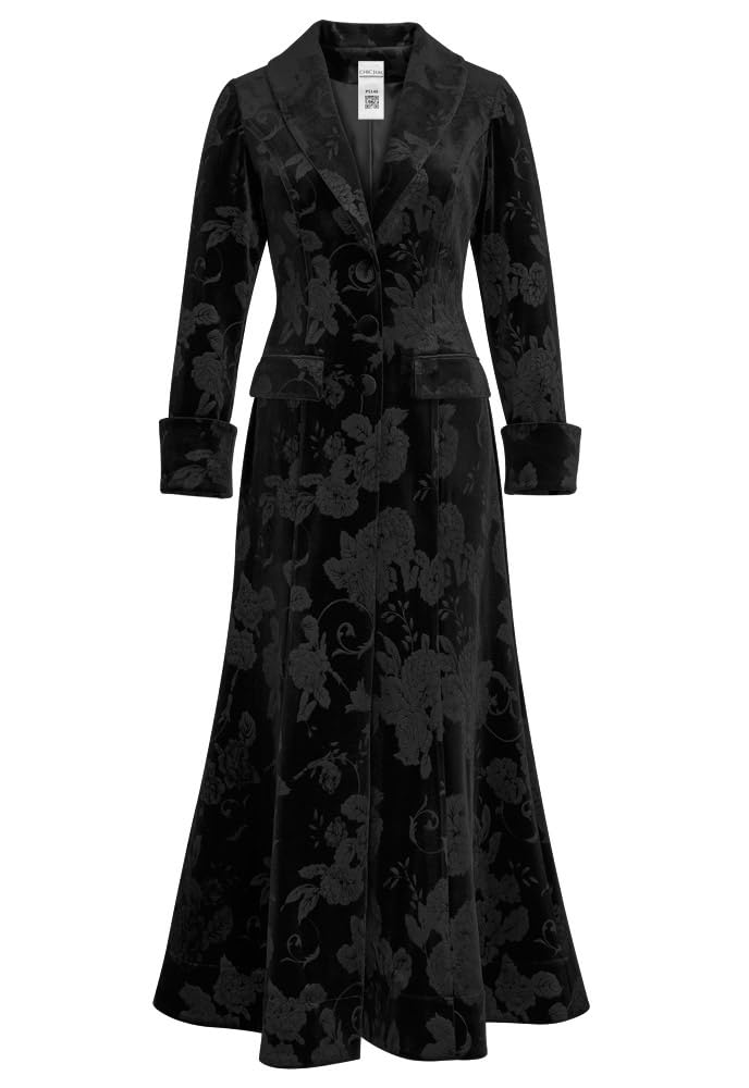 CHIC STAR Damen-Mantel, Samt, Blumenmuster, lange Ärmel mit Bündchen am Ende, viktorianischer Stil