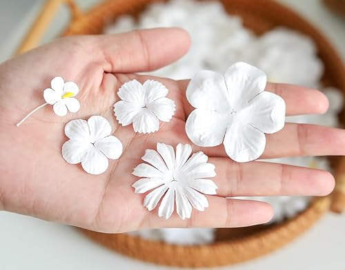 100 piezas de parches de flores de hortensias de 0.98 x 0.98 pulgadas (0.984 x 0.984 in), flores de papel de morera para álbumes de recortes, boda,