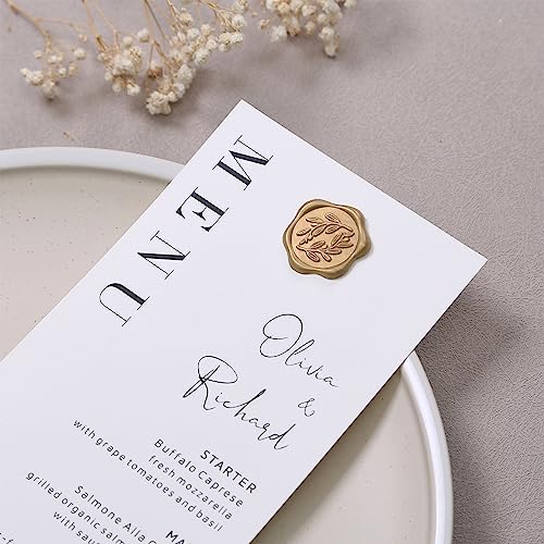 UNIQOOO Wax Seal Stickers - Olive Branch Wedding Invitation Envelope Seal Stickers, 100 Pcs Self- Adhesive Prosecco Metallic Lignt Gold Sticker, Perfect for Invitation, Christmas, Gift Wrapping by UNIQOOO - Used condition - Image 3