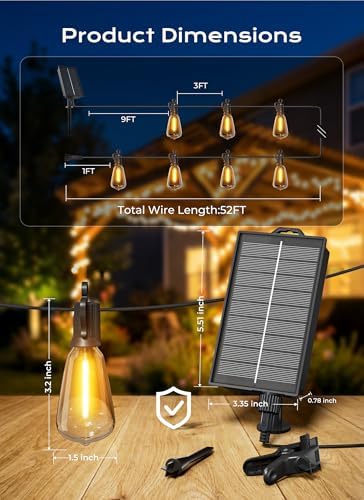 Brightown 52FT Solar String Lights Outdoor Waterproof, 26Hrs Runtime - 5
