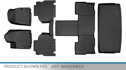 Miniatura 7 de SMARTLINER Juego de alfombrillas de 3 filas y forro de carga para todo tipo de clima color negro detrás de la tercera fila compatible con Jeep