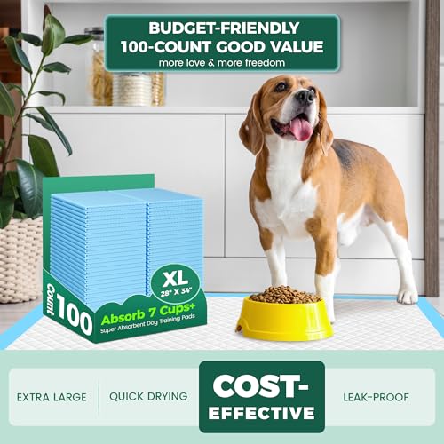 Image of 100 Count Dog Pee Pads Extra Large 28 inchx34 inch, Super Absorbent X-Large 100 Pack Puppy Pads Leak-Proof & Quick-Dry Disposable XL Potty Pee Pads for Dogs, Puppies, Doggy