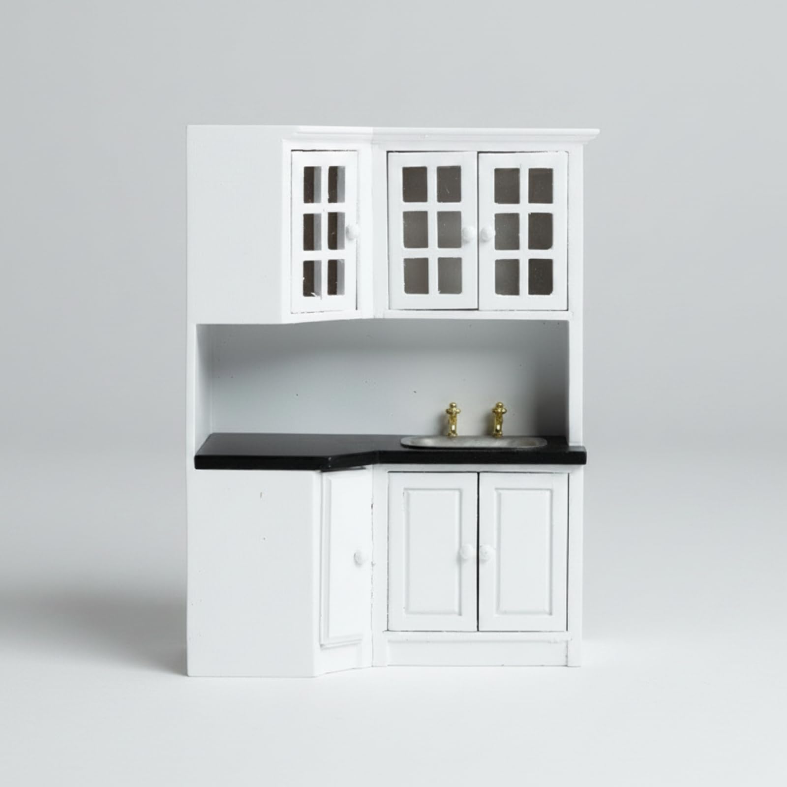 Miniatur-Küchenschrank aus Birkenholz detailliert Puppenhaus-Küchenschrank mit Spüle Sturdy Küchenzeile mit Spüle und Herd für Modellbauer,